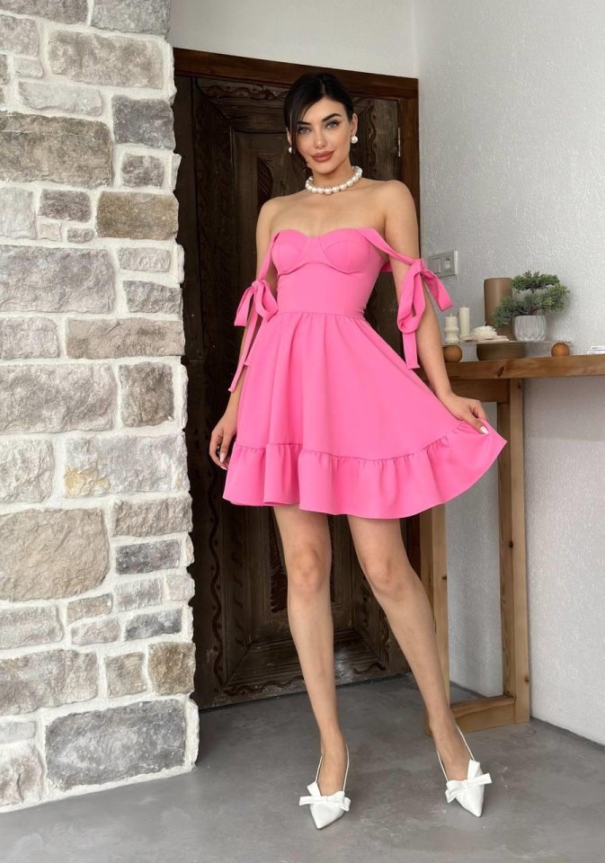 VERO OMUZ BAĞLAMALI ELBİSE
