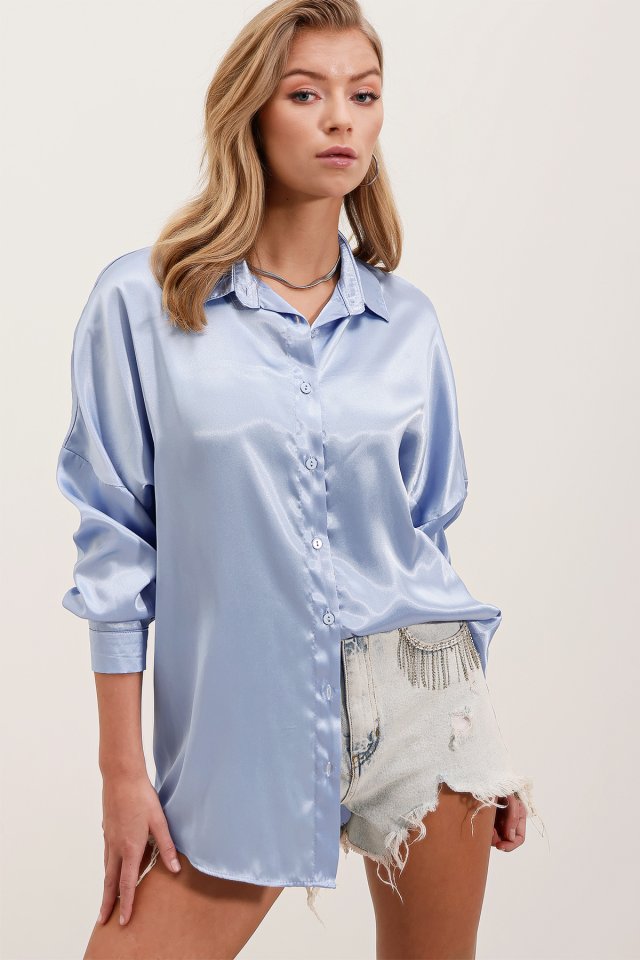 3985 Oversize Saten Gömlek - Altın Sarısı