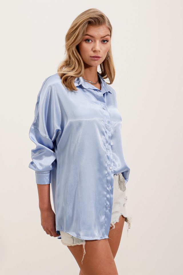 3985 Oversize Saten Gömlek - Altın Sarısı