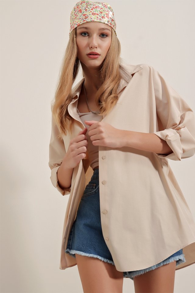 3900 Oversize Uzun Basic Gömlek - Koyu Lila