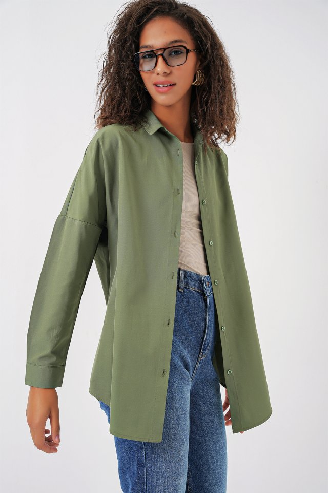 3900 Oversize Uzun Basic Gömlek - Koyu Lila