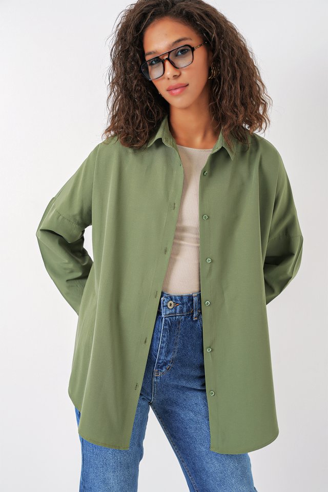 3900 Oversize Uzun Basic Gömlek - Koyu Lila