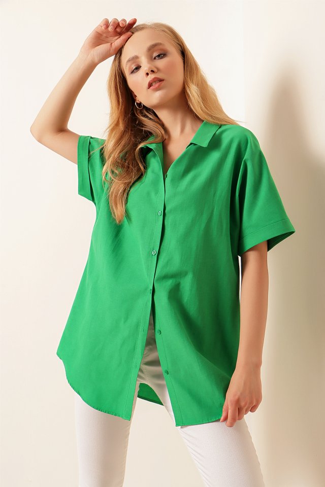 20120 Oversize Kısa Kollu Gömlek - A.Yeşil