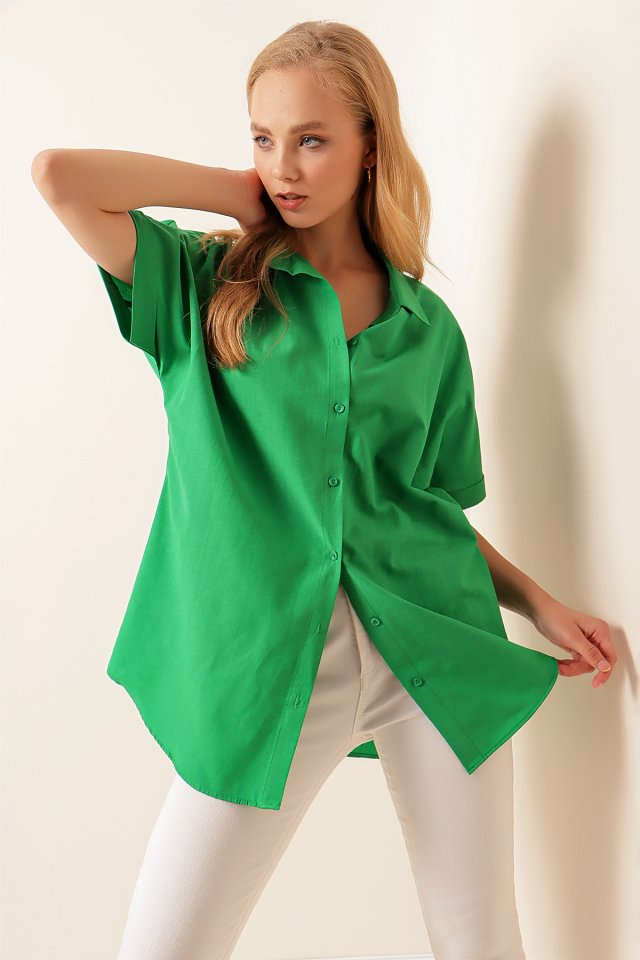 20120 Oversize Kısa Kollu Gömlek - A.Yeşil