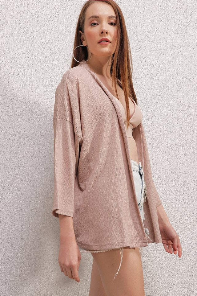5862 Örme Kimono - Haki