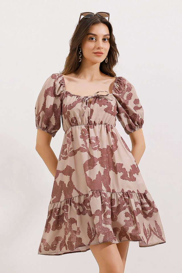 2351 Kloş Poplin Elbise - A.Kahve