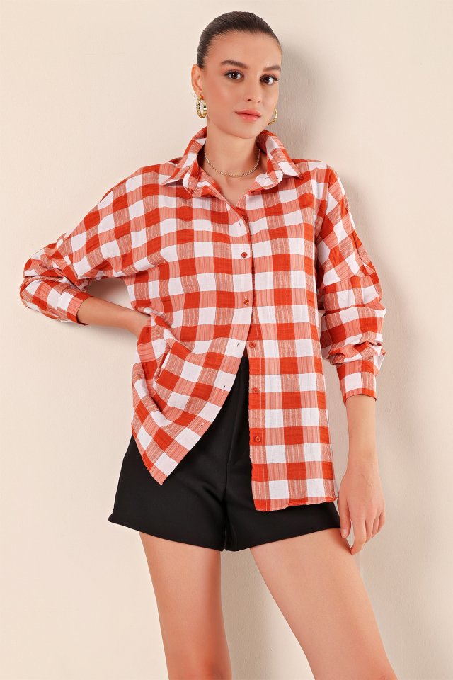 3900 Oversize Uzun Basic Gömlek - Koyu Lila