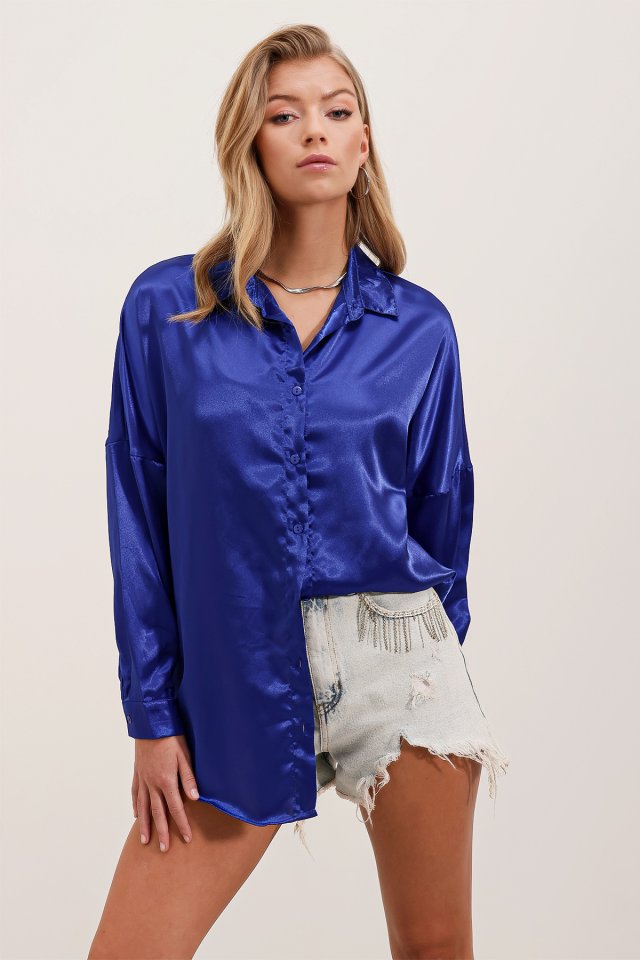 3985 Oversize Saten Gömlek - Altın Sarısı