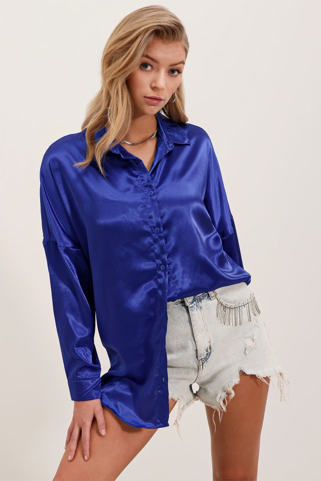 3985 Oversize Saten Gömlek - Altın Sarısı