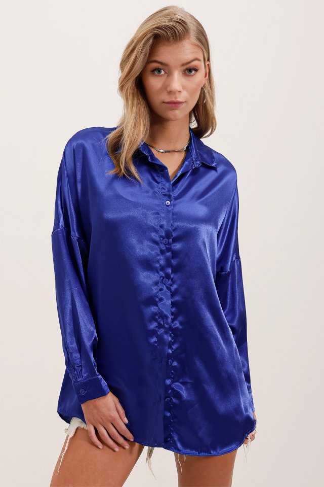 3985 Oversize Saten Gömlek - Altın Sarısı