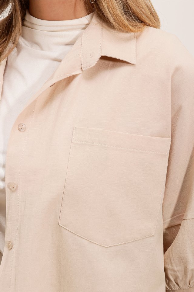 20213 Oversize Kısa Kol Basic Gömlek - Lila