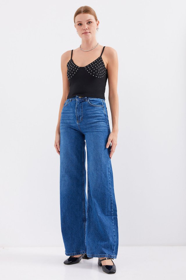 918 İp Askılı Crop Top - Beyaz