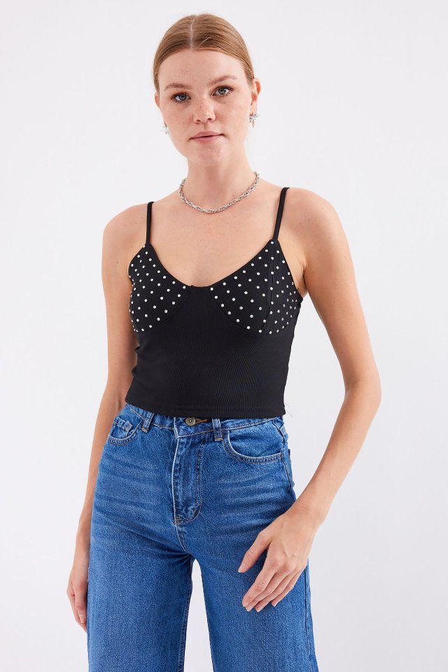 918 İp Askılı Crop Top - Beyaz