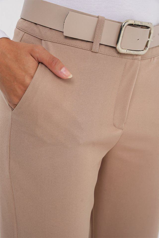 6538 Kemerli İspanyol Paça Pantolon - Bordo