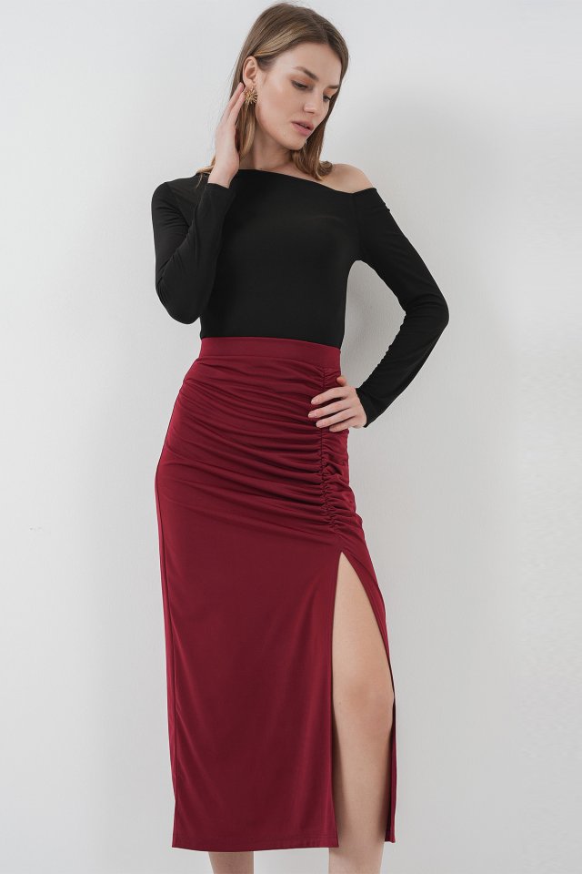 8033 Sandy Yırtmaçlı Etek - Zümrüt Yeşili