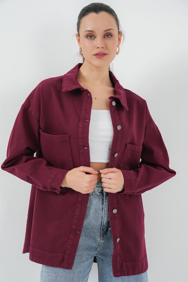 20192 Oversize Gabardin Gömlek Ceket - Haki