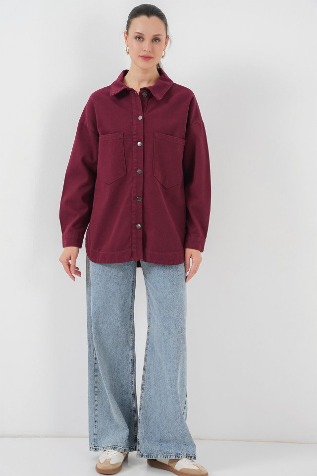 20192 Oversize Gabardin Gömlek Ceket - Haki