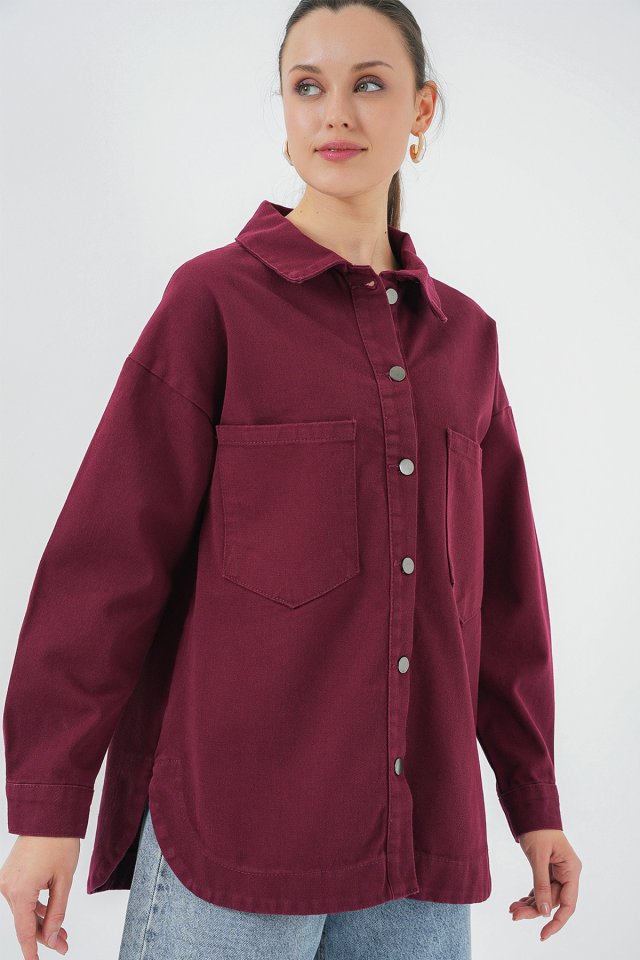 20192 Oversize Gabardin Gömlek Ceket - Haki