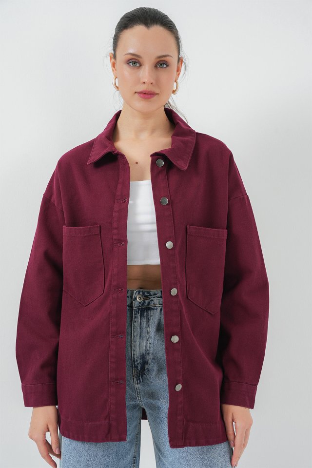 20192 Oversize Gabardin Gömlek Ceket - Haki
