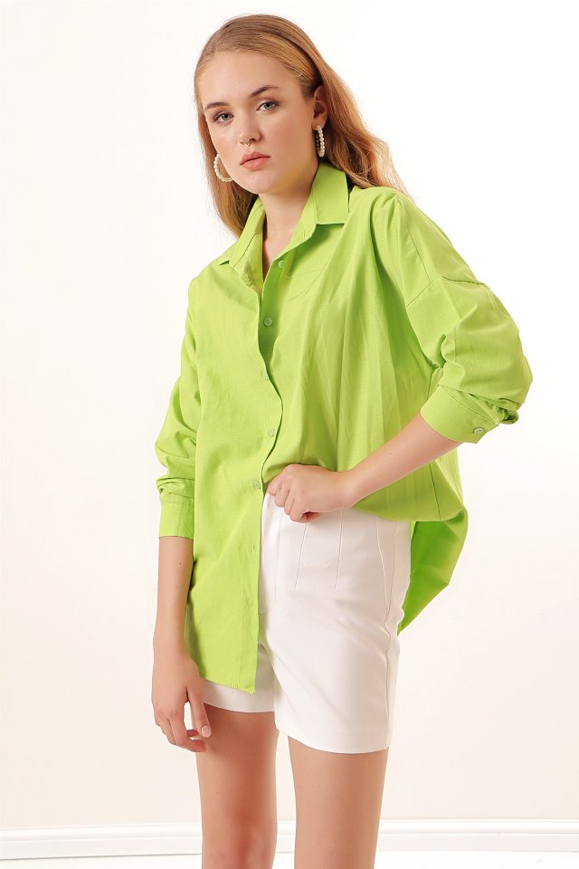 3900 Oversize Uzun Basic Gömlek - Koyu Lila