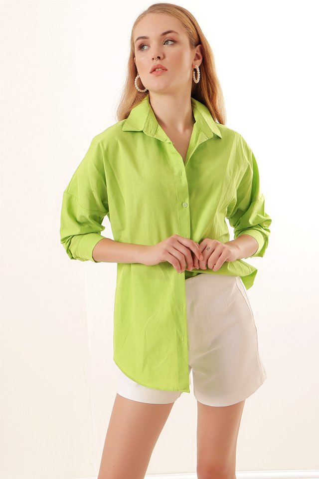 3900 Oversize Uzun Basic Gömlek - Koyu Lila