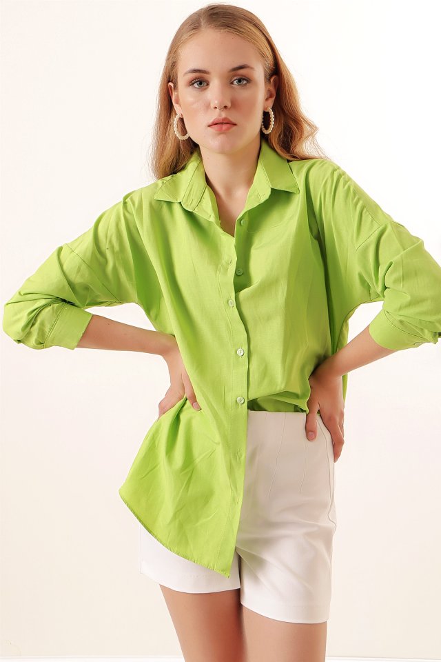 3900 Oversize Uzun Basic Gömlek - Koyu Lila