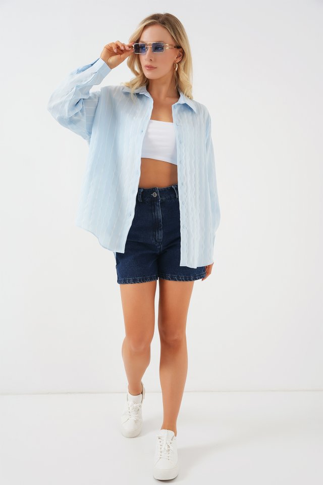 3900 Oversize Uzun Basic Gömlek - Koyu Lila