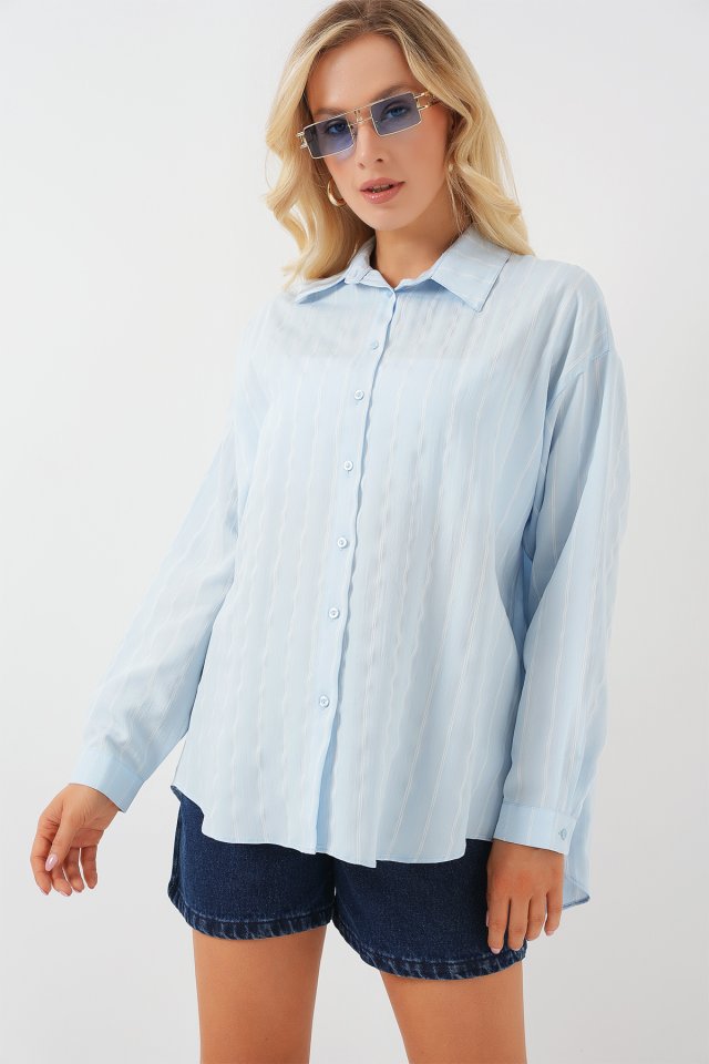 3900 Oversize Uzun Basic Gömlek - Koyu Lila