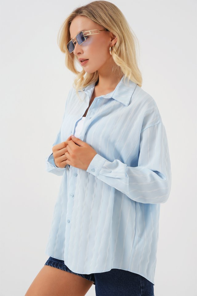 3900 Oversize Uzun Basic Gömlek - Koyu Lila