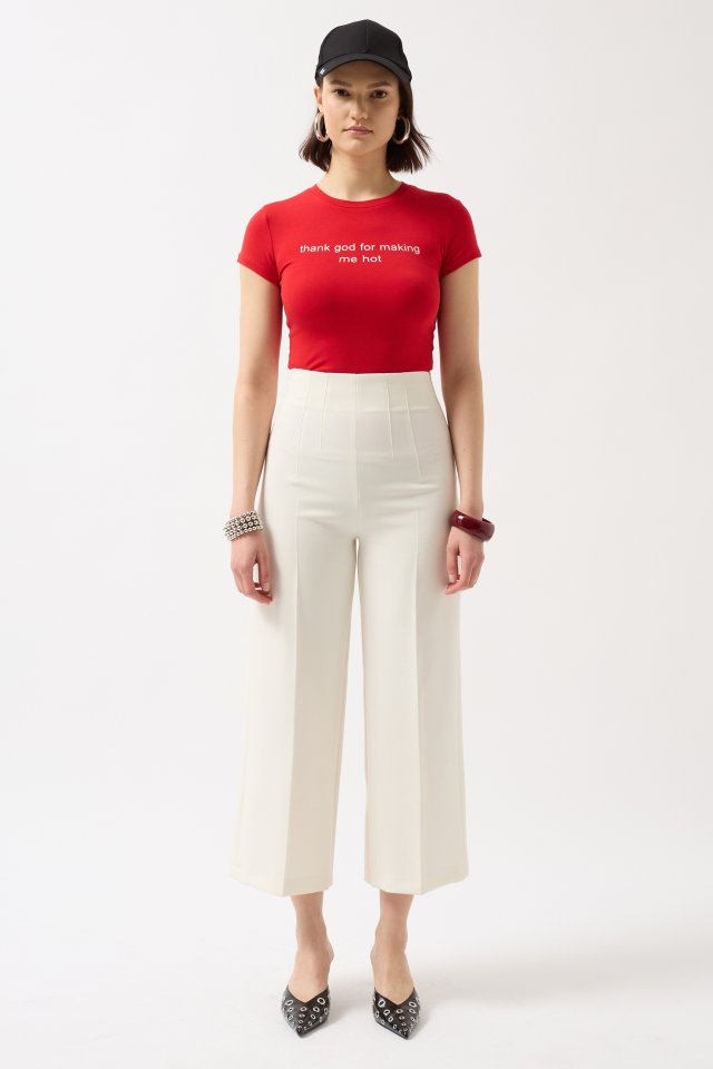 Baskılı Likralı Crop T-Shirt
