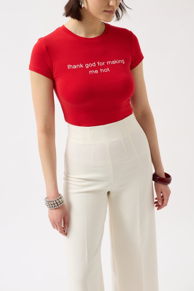 Baskılı Likralı Crop T-Shirt