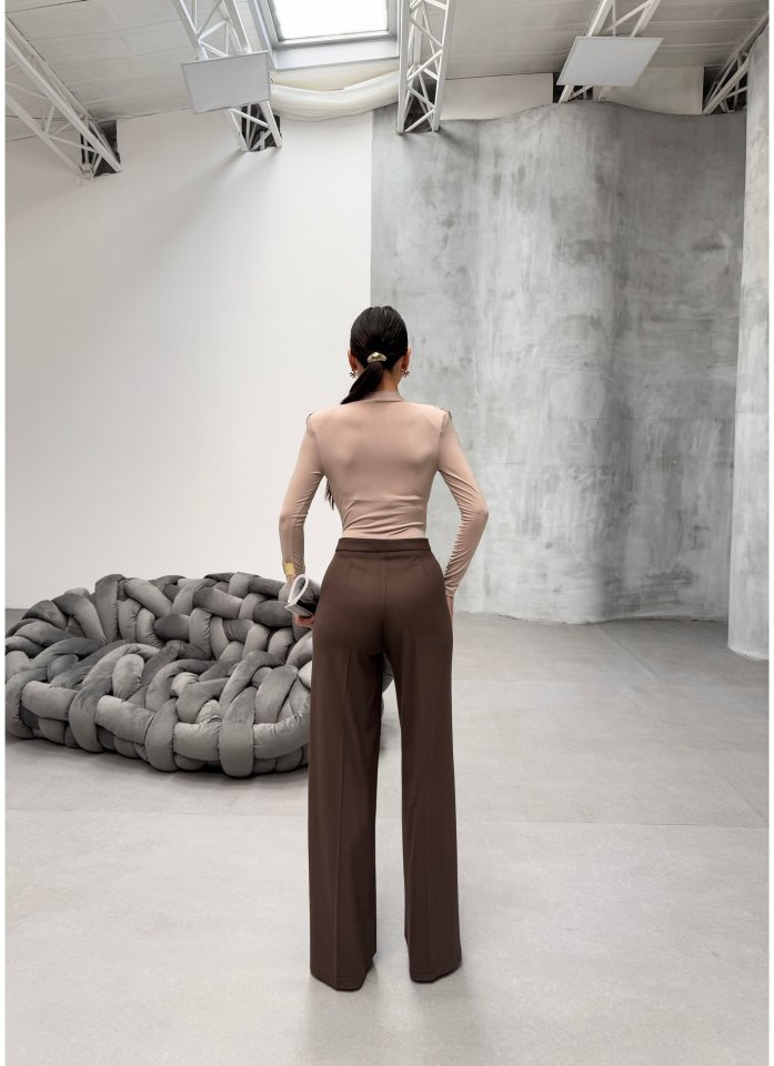 230 Gr Poly Viscose Lycra Metal Düğme Palazzo Pantolon