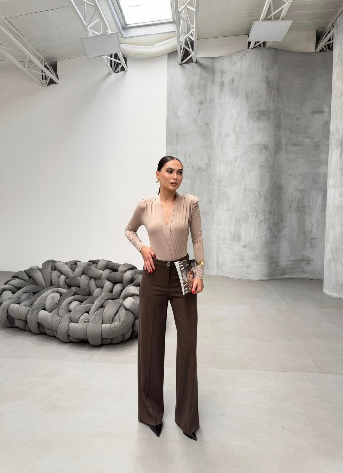 230 Gr Poly Viscose Lycra Metal Düğme Palazzo Pantolon