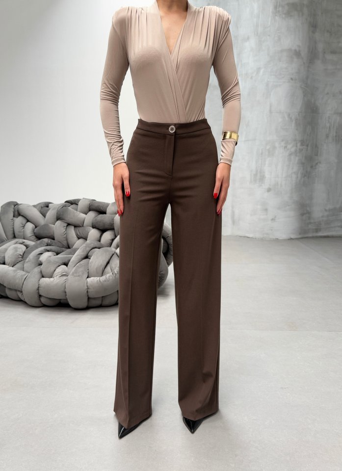 230 Gr Poly Viscose Lycra Metal Düğme Palazzo Pantolon