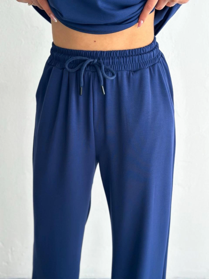 Osy Modal Yumuşak Dokulu Kumaş Kısa Kollu Yakalı T-shirt Pantalon Ikili Takım- Lacivert