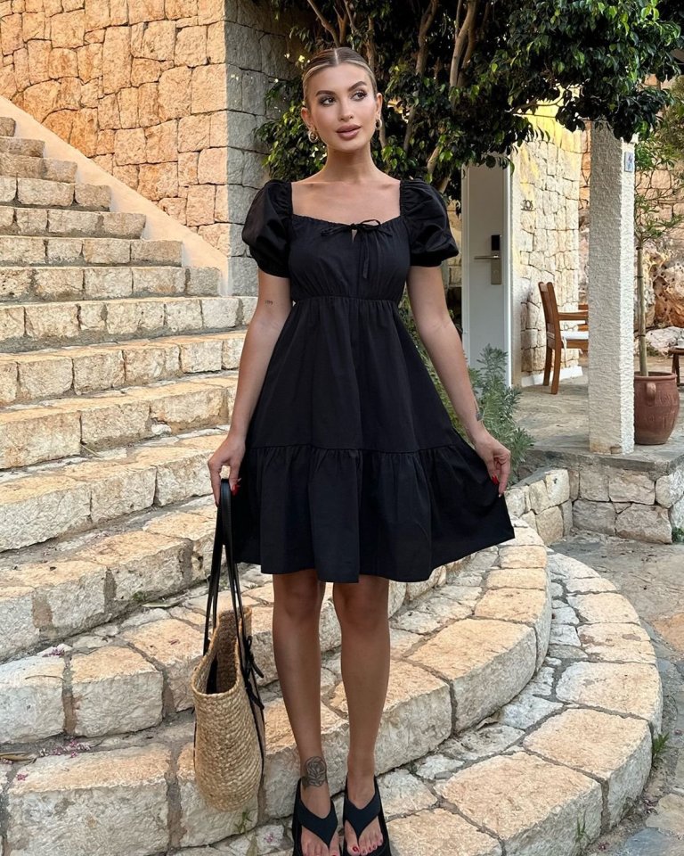 2351 Kloş Poplin Elbise - A.Kahve