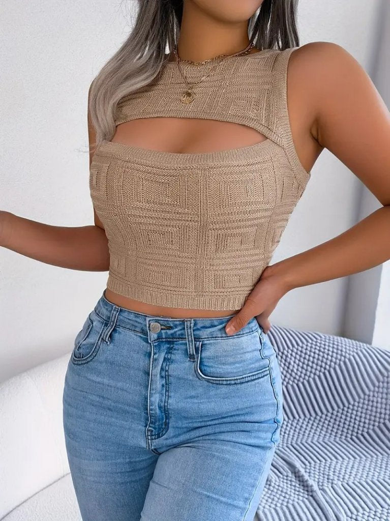 Kadın Askılı Bisiklet Yaka Güpüs Dekolteli Triko Crop Bluz
