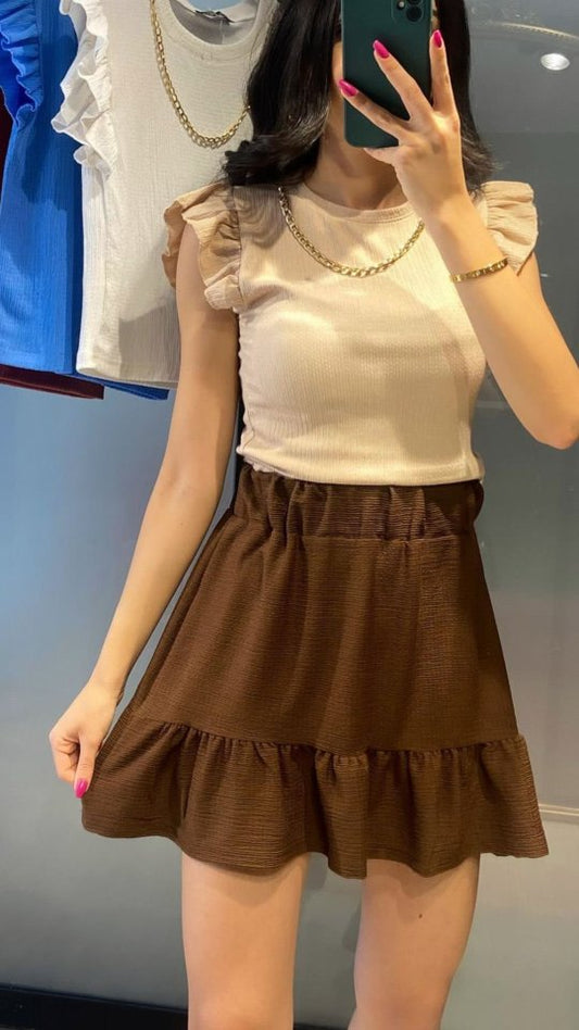 1884 Örme Mini Etek - Çağla