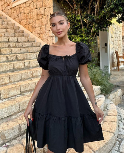 2351 Kloş Poplin Elbise - A.Kahve