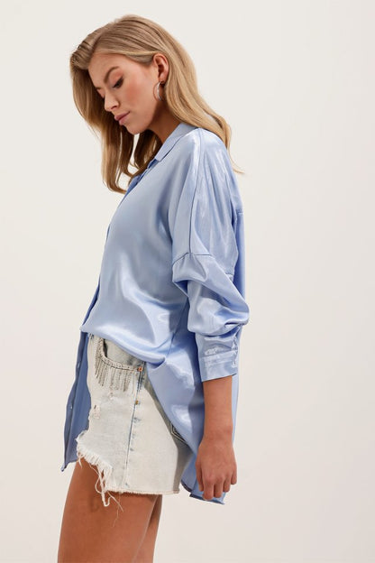 3985 Oversize Saten Gömlek - Altın Sarısı
