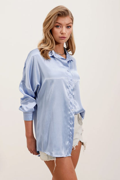 3985 Oversize Saten Gömlek - Altın Sarısı