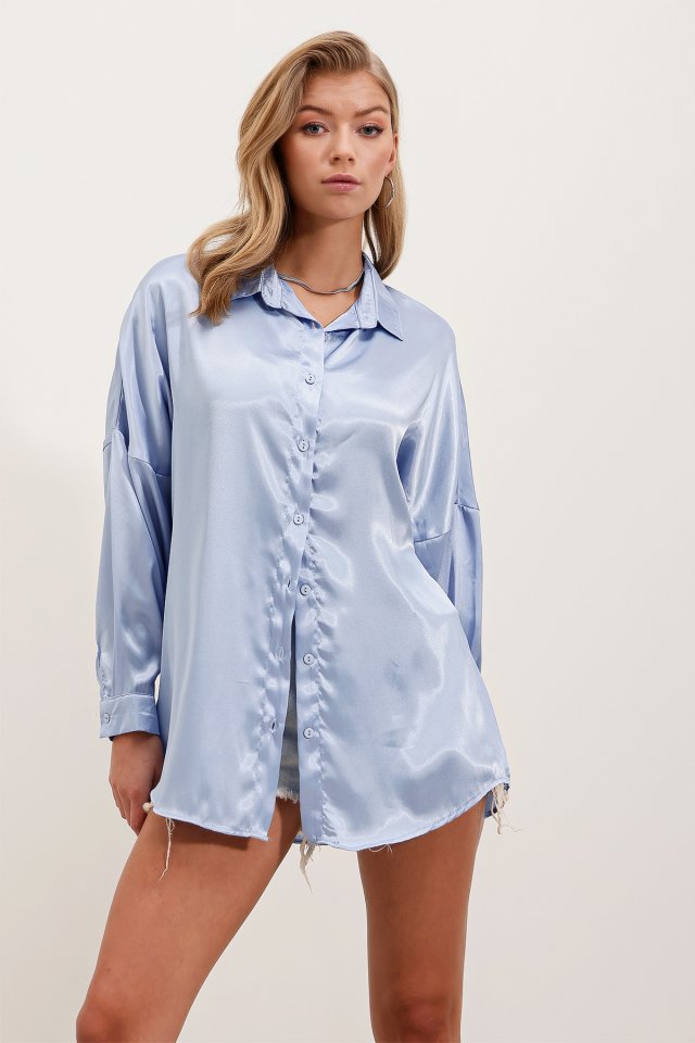 3985 Oversize Saten Gömlek - Altın Sarısı