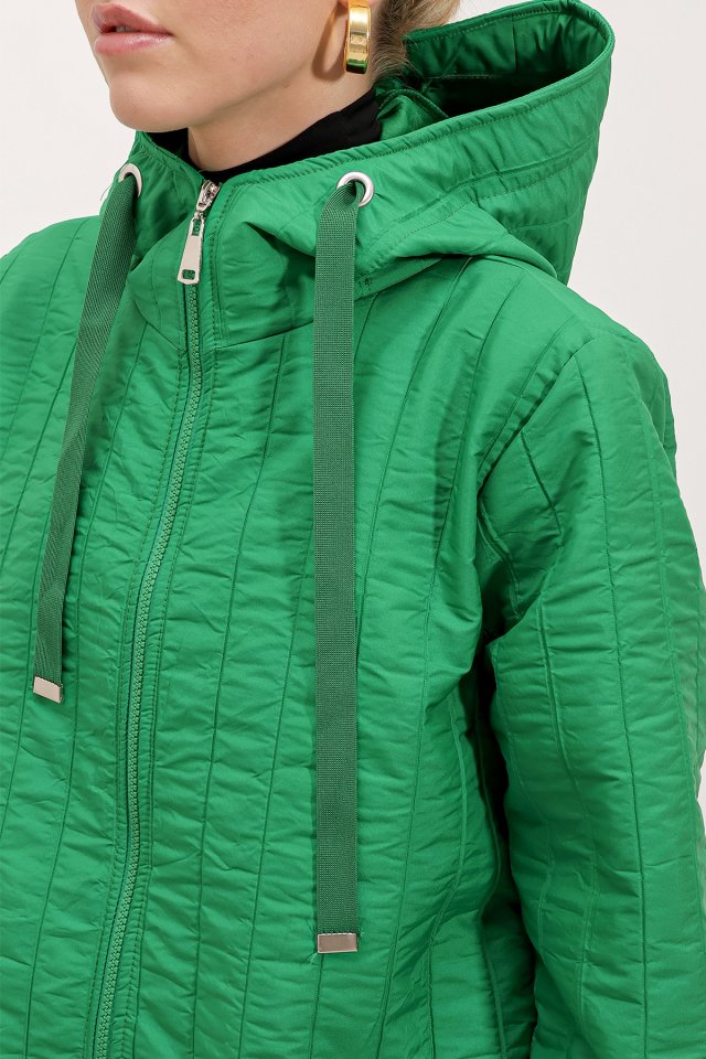 5138 Kapitone Uzun Şişme Mont - Bordo