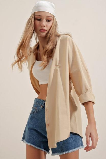 3900 Oversize Uzun Basic Gömlek - Koyu Lila