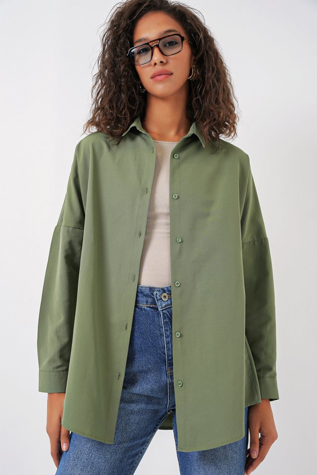 3900 Oversize Uzun Basic Gömlek - Koyu Lila