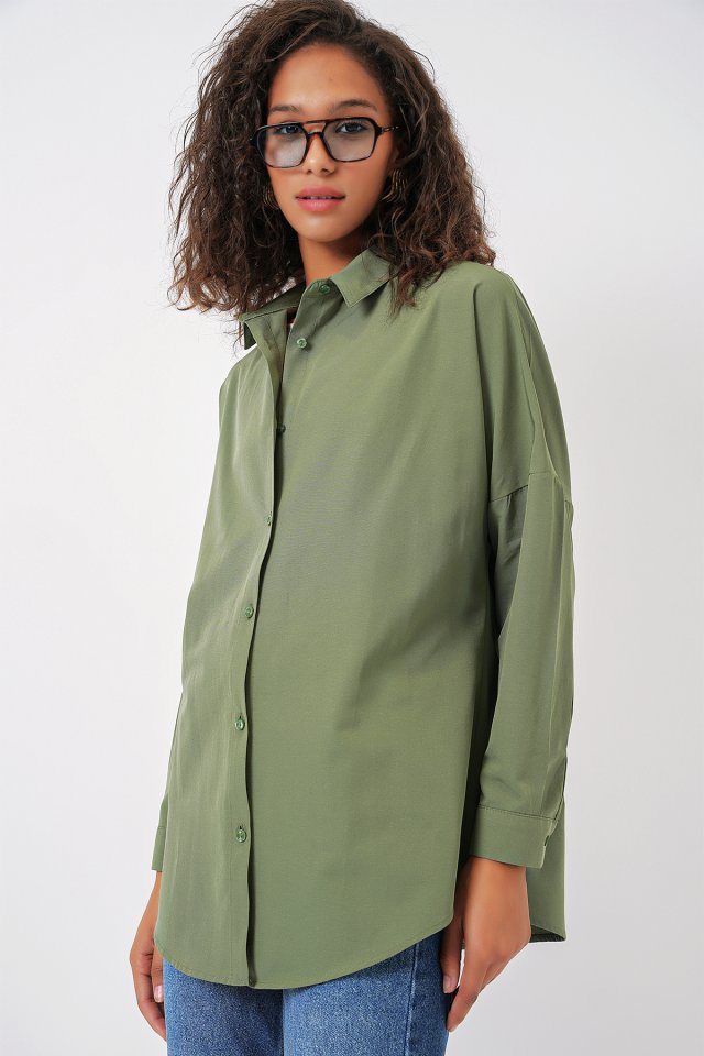 3900 Oversize Uzun Basic Gömlek - Koyu Lila