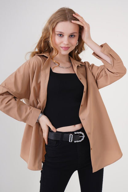 3900 Oversize Uzun Basic Gömlek - Koyu Lila