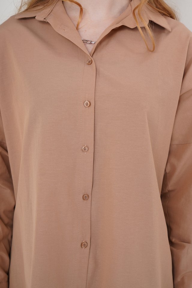 3900 Oversize Uzun Basic Gömlek - Koyu Lila