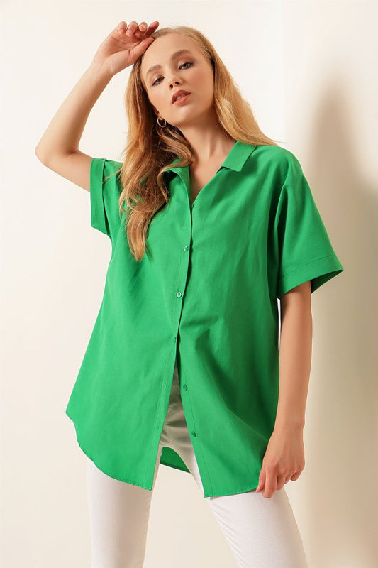 20120 Oversize Kısa Kollu Gömlek - A.Yeşil