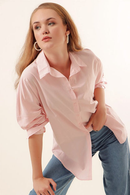 3900 Oversize Uzun Basic Gömlek - Koyu Lila